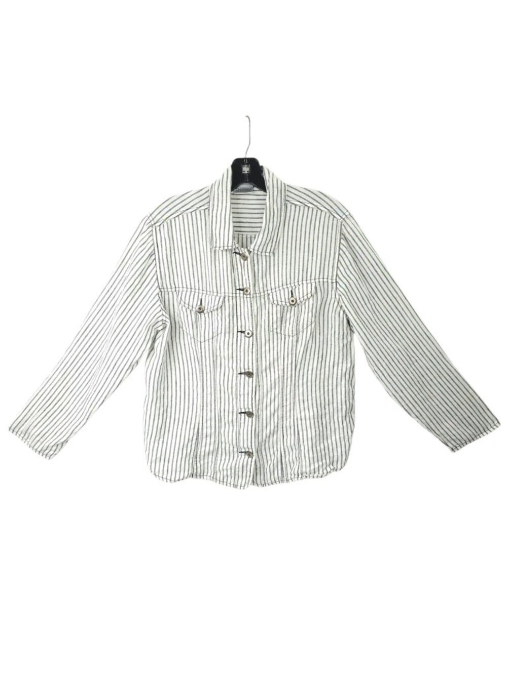 Chicos Striped Shirt Jacket 2 US L/12 Utility Workwear Aesthetic Layering Piece
